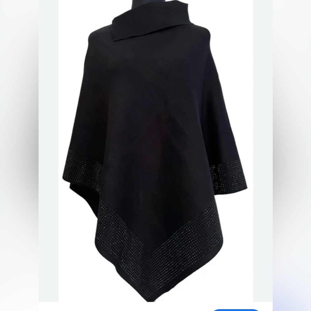 Black Poncho with Sparkling Trim